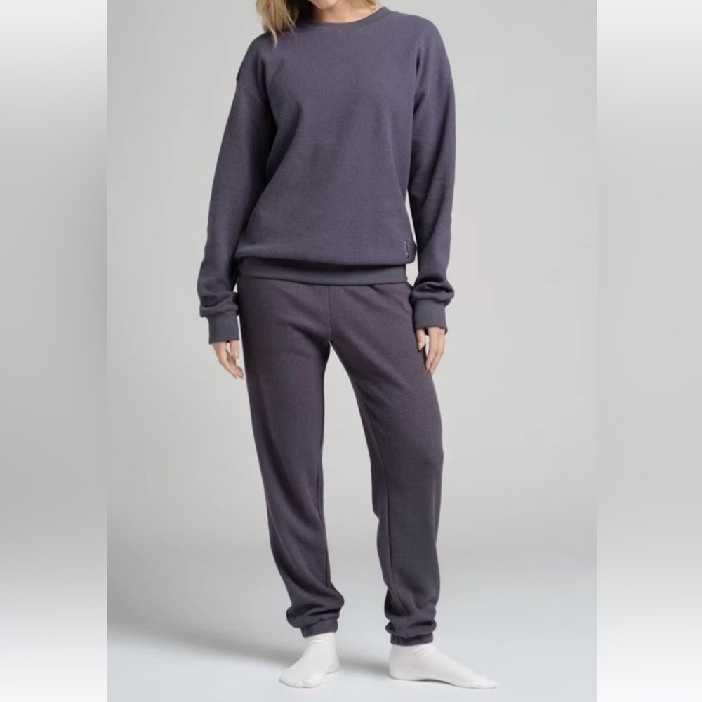 Comfrt Lounge Set Stone Blue Waffle Knit Sweatshirt + Pants Loungewear